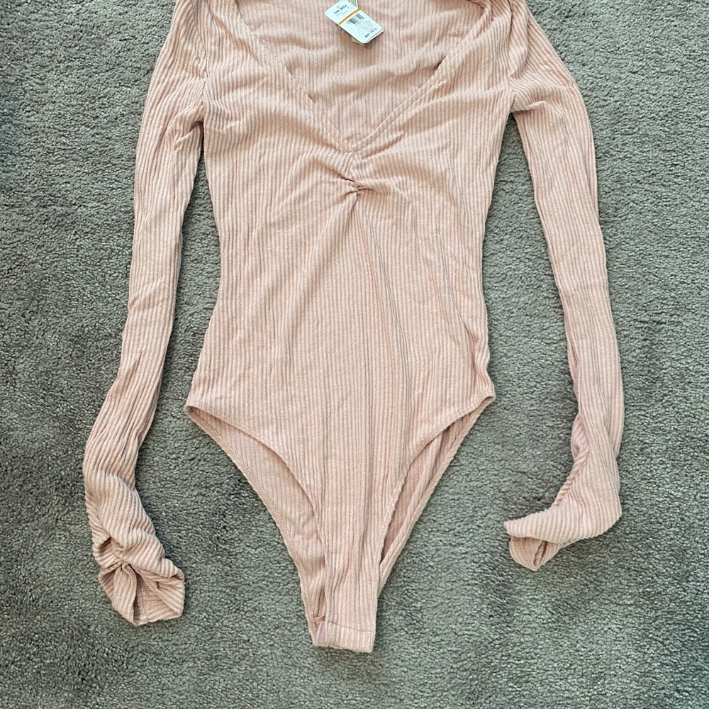 Free People Women Blush Ribbed Bodysuit